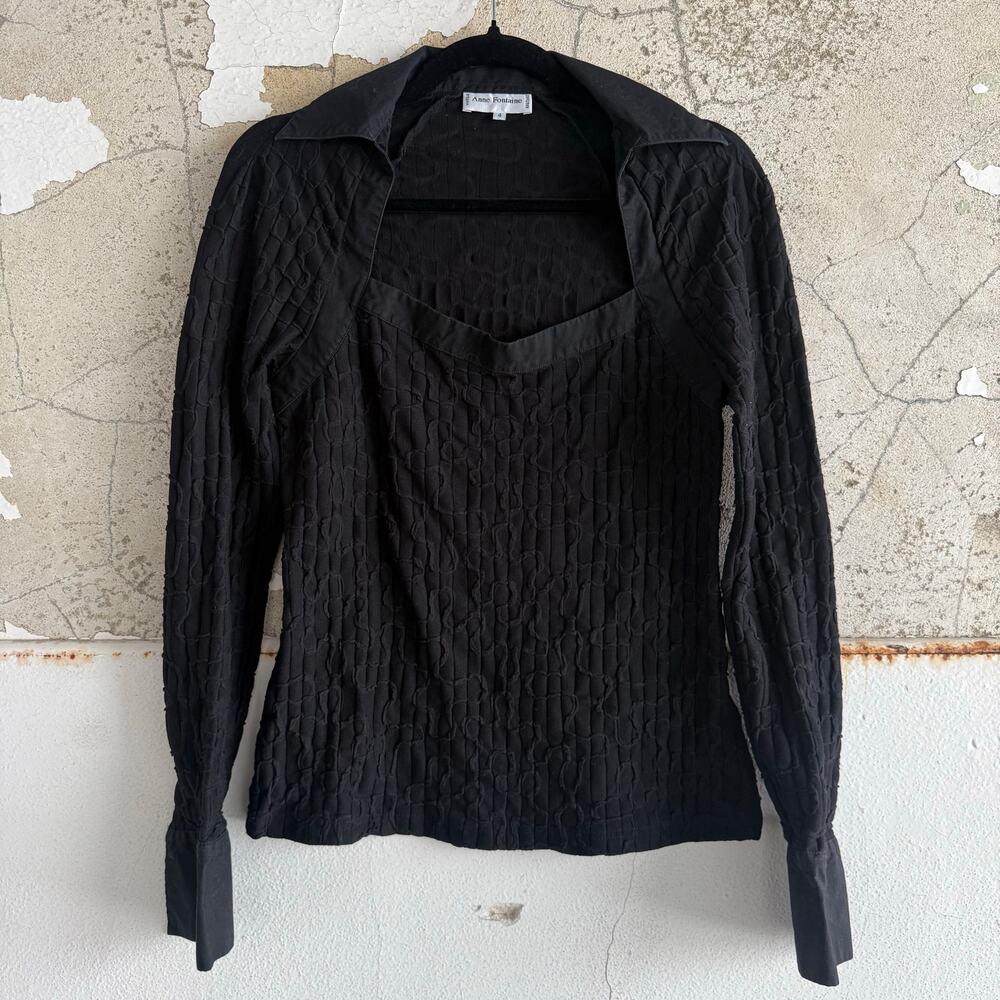 Vtg Anne Fontaine Top Textured‎ Square Neck Blouse French Designer Quiet Luxury